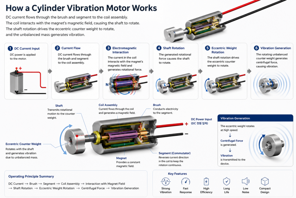 cylinder vibration motor principle