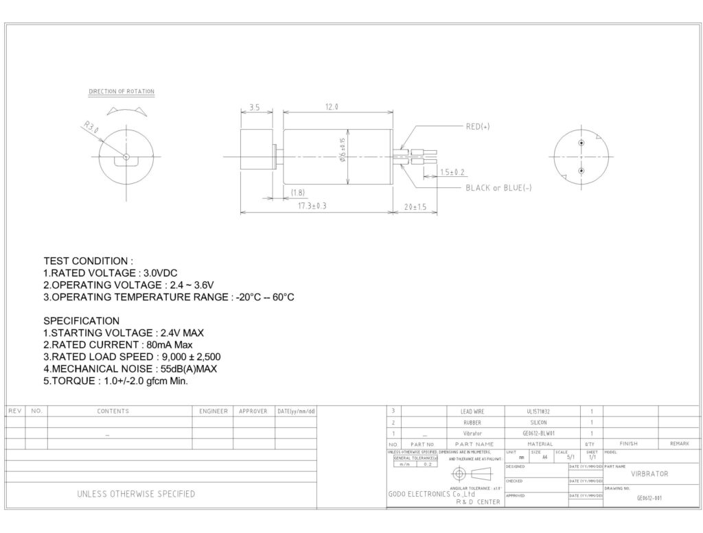 GE0612-BLW01 cylinder vibration motor